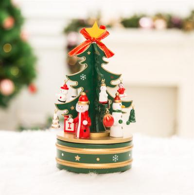 China Creative Rotating Wooden Christmas Music Box Christmas Tree Ornaments Christmas Decoration Wholesale for sale