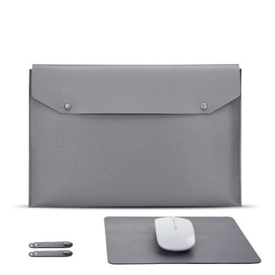 China Double 14inch PU Leather Style Buckle Leather Laptop Liner Bag For MacBook Pro Laptop Cover for sale