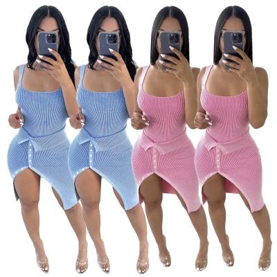 China Breathable 2023 Bodysuit 2 Piece Skirt Set Women Clothes Casual Outfits For Ladies Pit Strip Skirt Two Piece Set Summer Women Clothing for sale