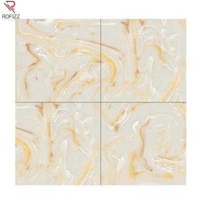 China CLASSIC Luxury Spanish Polished Glazed Ceramic Floor Tile 800mm x800mm Marble Look Villa Porcelain Gold Vein Tile for sale