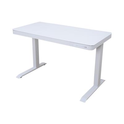 China Custom Height Adjustable White Glass Desk Adjustable Height Student Desk With Plastic Drawer Drawer for sale