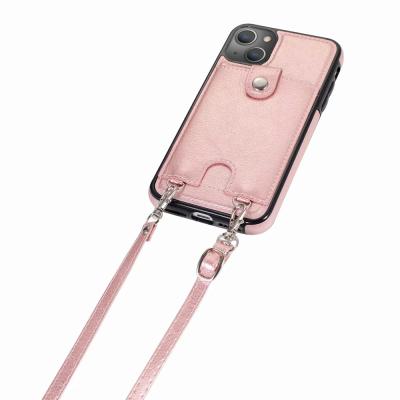 China Anti-fall For iphone 13 Pro Max Phone Case Luxury Leather Case With Portable Straps Case for sale