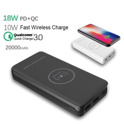 China Palladium QC3.0 20000mAh 10W Qi External Fast Charging Wireless Power Bank Portable Mobile Phone Power Charger Battery Bank for sale