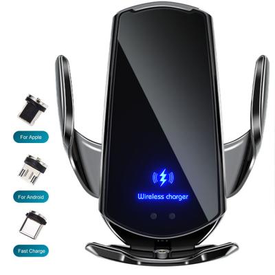 China Auto-sensing Magnetic Wireless Charging Car Head Suction Wireless Charger Stand Easy Charging for sale