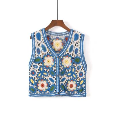 China Cute Hollow Out Crochet Lady's Vest Knitted Crop Top Cardigan Tank Top Women Summer Embroidery Floral Sweater Vest Breathable for sale