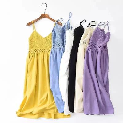 China Fashionable women's sexy slip casual dress hollow summer dresses simple hot breathable lace long dress for sale