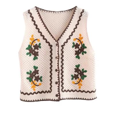 China Knitted Women's Spring Breathable And Cute Candy Tops Retro Vest Cardigan Floral Style Hollow Out Tank Tops for sale