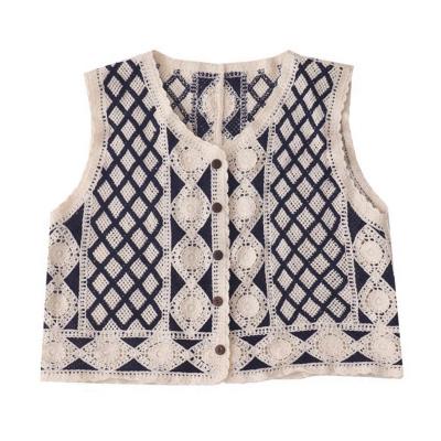 China Fashion Women Checkerboard Vest Lady Spring Knitted Vest Breathable Hollow Out Sweater Vest Sleeveless Tank Top for sale