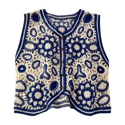 China Women's Breathable Embroidery Fashion Vest Lady Knitted Vest Hollow Sweater Vest Floral Girl Vest for sale