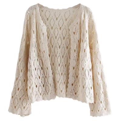 China Summer Fashion Style Breathable Hollow Shirt Retro Long Sleeve Knitted Women Blouses for sale