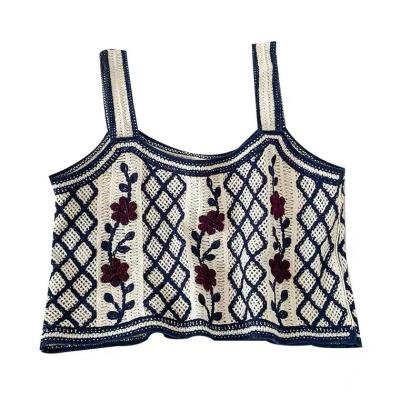 China Fashion Summer Breathable Tank Top Women Outdoor Cute Cavity Knitted Floral Camisole for sale