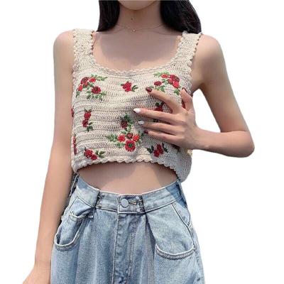 China Breathable Summer Hot Selling Women Tank Top Knitted Cute Floral Vest Neckline Sexy Girl Square Camisole for sale