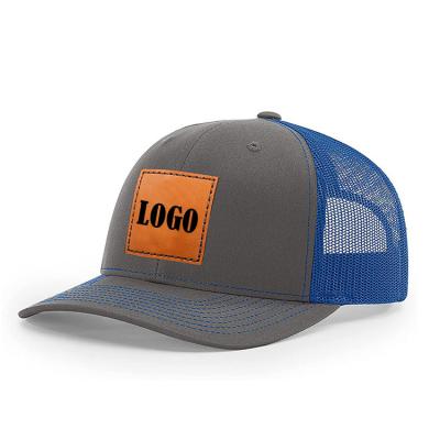 China Custom 112 brand style JOINT leather sport mesh back hat trucker patch hat with plastic snap buckle for sale