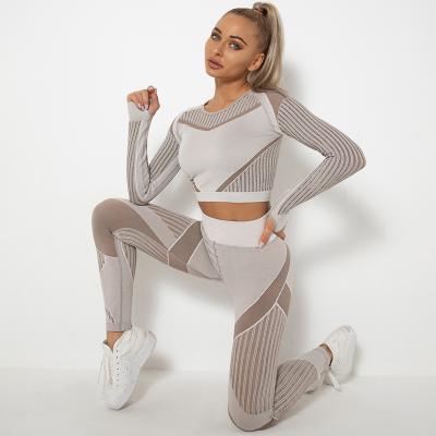 China Women Sportswear Breathable Yoga Set Breathable Seamless Workout Comfortable Gym Clothes Fitness Long Sleeve Crop Top Waist Leggings Sports Suit for sale