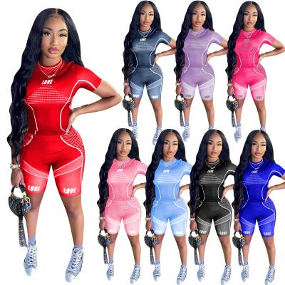 China 2 Pieces Women Breathable Breathable Sports Short Sleeve Jogger Equipment Set Pants Running Tracksuit Yoga Swimming Athletic Suit for sale