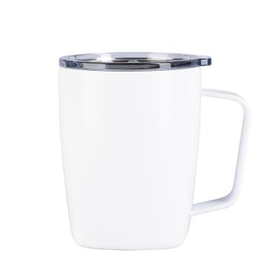 China Sustainable Coffee Mug With Handle Insulated Stainless Steel Coffee Travel Mug Double Wall Vacuum Reusable Coffee Cup With Lid WHITE for sale