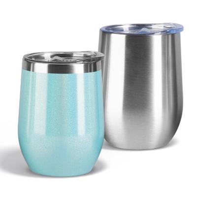 China Sustainable 12Oz Stainless Steel Wine Tumblers Double Wall Insulated Wine Glass Stainless Steel Wine Cups with Lids for Coffee for sale