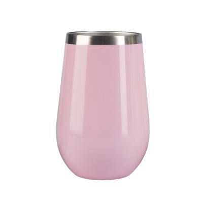 China Sustainable Insulated Wine Tumbler With Double Lid Wall Stemless Insulated Stainless Steel Coffee Mug Rose for sale