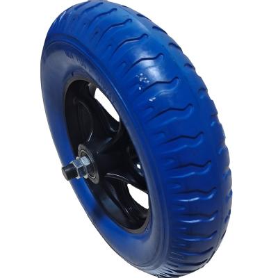 China Flat Free top quality environmental green color 13 inch 3.25-8 wheelbarrow PU foam wheel for sale