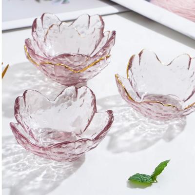 China Stocked Unique Hot Sale 4pcs Sakura Design Small Glass Sauce Japanese Hammer Rose Dish Set for sale