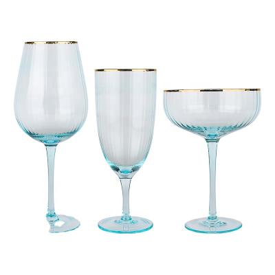 China Modern Hand-Stroke Creative Stripe Personalized Wine Glass Set Lead-Free Crystal Colorful Wine Glass Set for sale