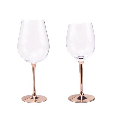 China Customized Lead Free Plated Crystal Rose Gold Goblets Wine Goblet Glass Set for sale