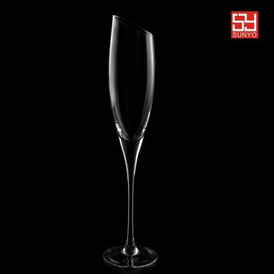 China 250ml Lead Free Slanted Edged Thick Stem Wholesale Customized Crystal Champagne Flutes for sale