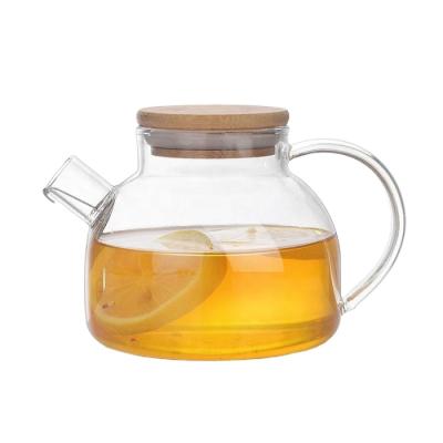 China Viable Wholesale Clear High Borosilicate Heat Resistant Pyrex Water Tea Infuser Cup Glass Jar Jar With Bamboo Lid for sale