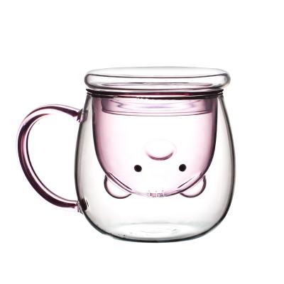 China 200ml Double Coffee Cup Coffee Mug Wall Borosilicate Glass Industrial Cute Bear Insulated Reusable Mug With Handle for sale