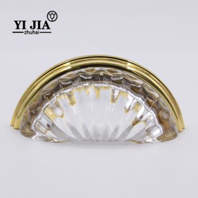 China Cabinet Shell Wardrobe Hardware Crystal Glass Pull Handle For Wardrobe for sale