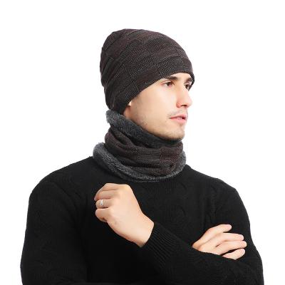 China COMMON Skull Hat Neck Warmer For Women Mens With Thick Fleece Striped Warm Knit Winter Beanie Hats Scarf Hat Set for sale