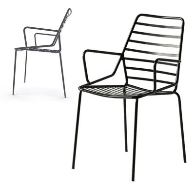 China Modern Modern Outdoor Patio Garden Chairs Stacking Rustproof Metal Wire Chair With Armrest for sale