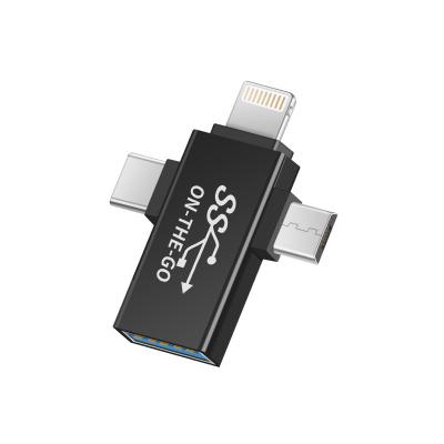 China Safe Convenient USB3.1 Adapter Support 10Gbps Micro USB 3-in-1 OTG Micro USB Light ning for sale