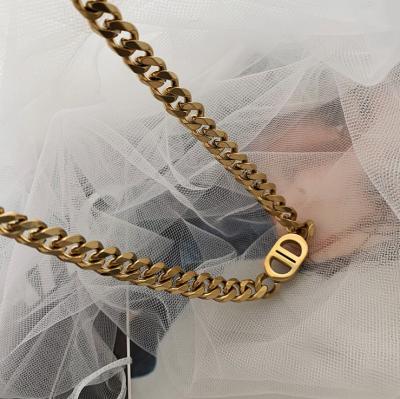 China Non-erasing Soft Letters Choker - Nose Hog Hip Necklace Gold Double D Chain Thick Titanium Steel Female Clavicle Chain for sale