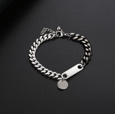 China Non-fading Original Soft Design Black And Silver Cuban Spliced ​​Cuban Male And Female Hip Hop Bracelets Bangles Chain Niche Bracelets for sale