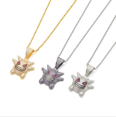 China Wholesale Cartoon Micro Inset Ghost Geng Elf Necklace Hiphop Zircon Zircon Purple Non-fading Pendant for sale