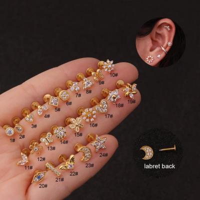 China Creative Hot Selling Lead Free Stainless Steel Cubic Zirconia Personality Helix Cartilage Tragus Cartilage Earrings Lead Free for sale