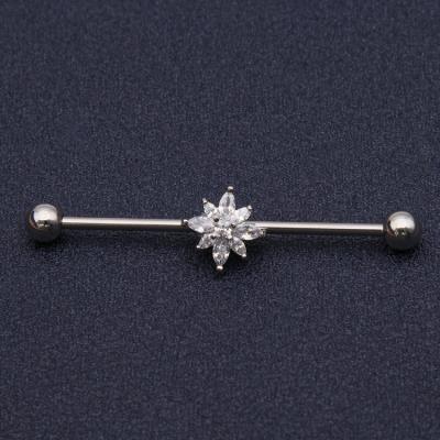 China FASHIONABLE Barbell Silver Plated Zircon Jeweled Star Industrial Barbell Earring Industrial Barbell Cartilage Earring for sale