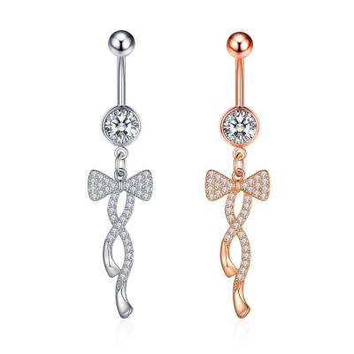 China Lead Free 14G Belly Piercing Dangle Flower Navel Piercing Cute Rose Gold Sexy Navel Bar Belly Ring for sale