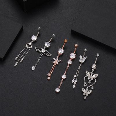 China 2021 lead free hot sexy piercing navel Crystal Flower Belly Button Rings fashion body stainless steel for women girls party for sale