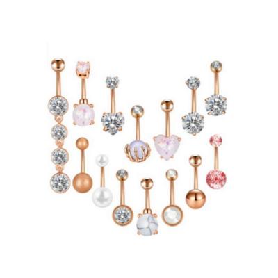 China Lead Free Factory Custom 14pcs Set Stainless Steel Belly Button Ring Sexy Dangled Flexible Navel Dangle for sale