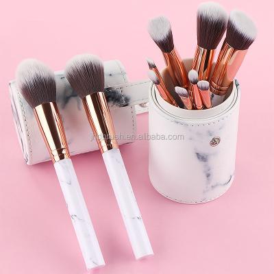 China Angular Blush High Quality Beauty Make Up Brush Set With Marble Printing for sale