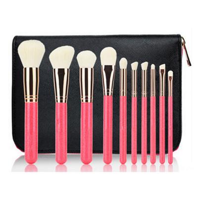 China Angular Blush Beauty 10pcs Make Up Brush Set With Makeup Case for sale