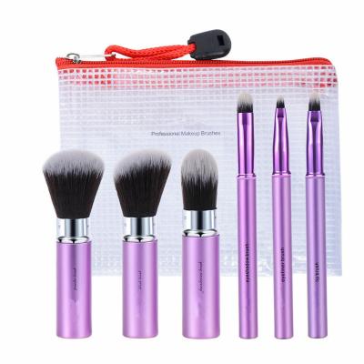 China Angular 6pcs Travel Makeup Brush Set Face Eye Blush Beauty Factory Retractable Kit with Cover for Portable Mini Brush Set for sale