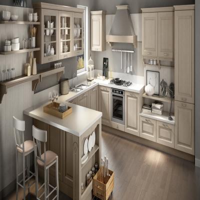 China Traditional U Shape Solid Wood Shaker Doors Modular Kitchen Designs With Wall Cabinets for sale