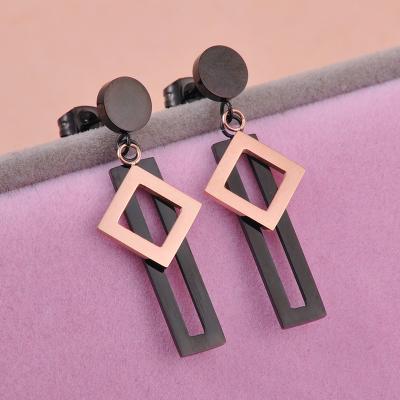 China Nickel Free Lead Free Black Stainless Steel Rectangle Cavity Square Drop Earrings Long Hollow Out Rectangle Drop Earrings for sale