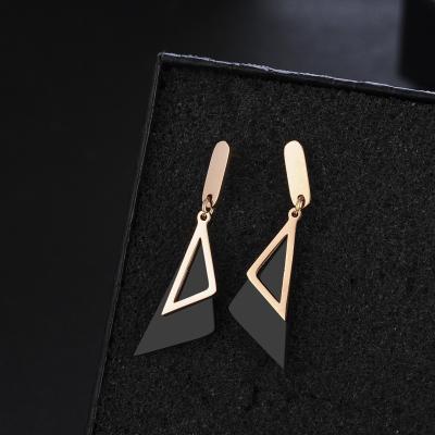 China Nickel Rose Gold Plated Steel Lead Free Hollow Out Triangle Drop Earrings Geometric Double Triangle Clip Drop Dangle Earrings for sale