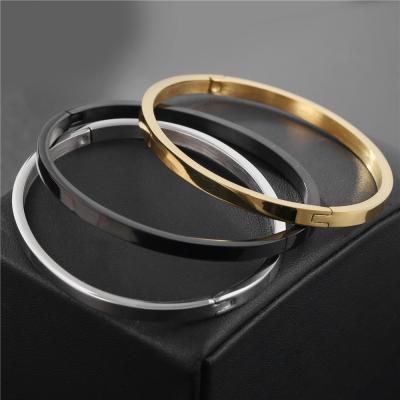 China Nickel Plated Stainless Steel Simple Design Bangle Chic Men Women Jewelry Chunky Smooth Surface Bangle Classic Bracelet Lead Free for sale