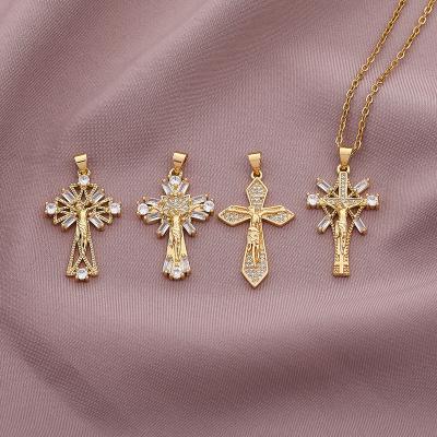 China Nickel Free Lead Free European Cross Pendant Necklace European Style Cubic Zircon Jesus Cross Necklace Crystal Rhinestone CZ for sale