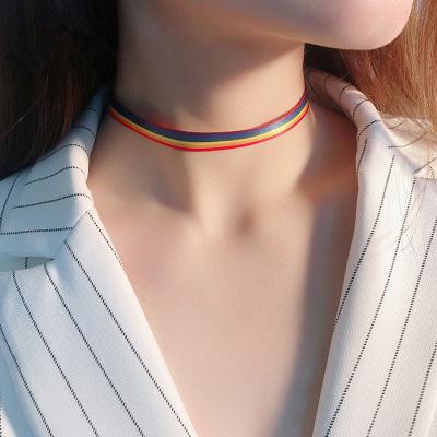 China Nickel Free Lead Free Men Women Simple Metal Clasp Rainbow Choker Necklace Gay Pride LGBT Clavicle Chain Lace Ribbon Necklace Wrapped Bracelet for sale